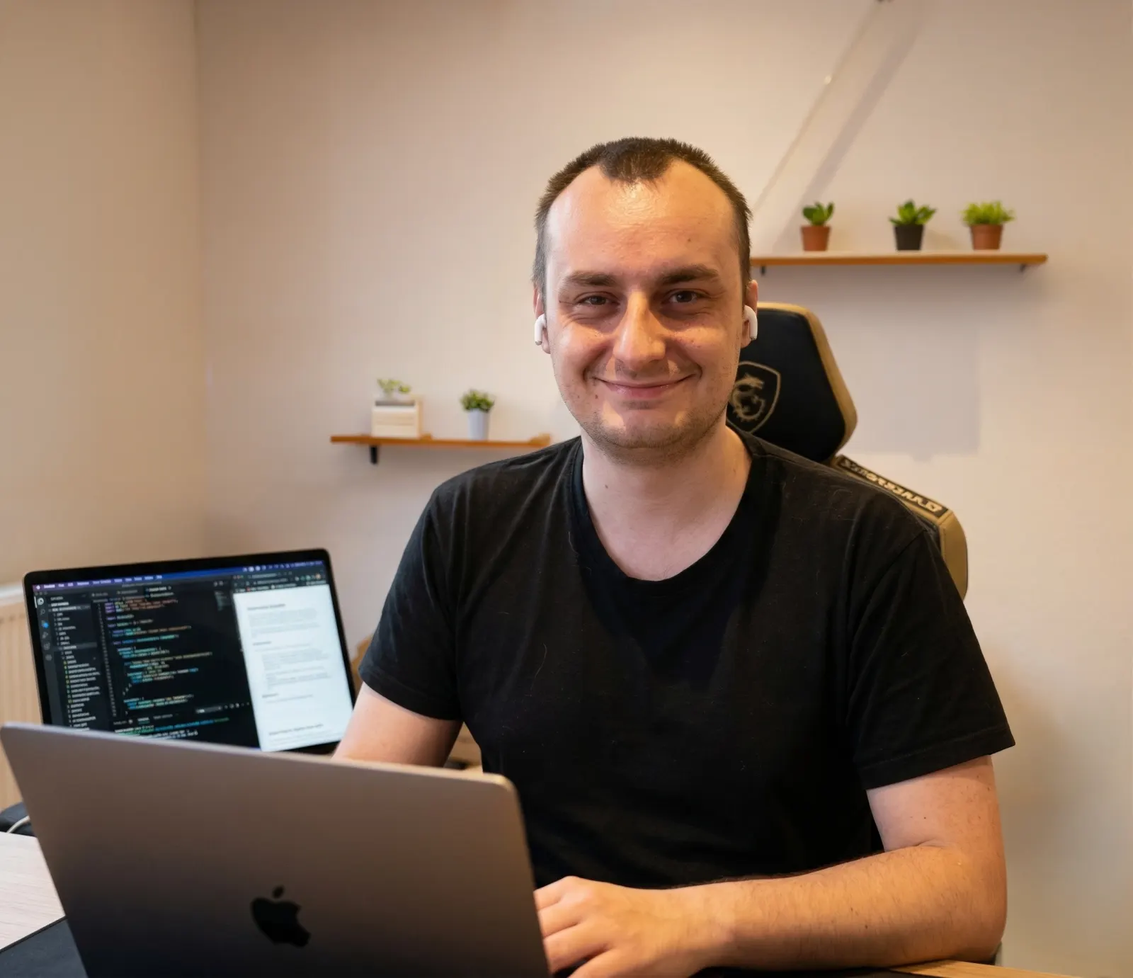 Lucas Kleipoedszus am Schreibtisch vor seinem Laptop
