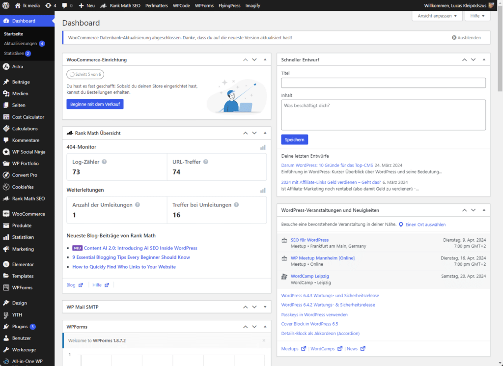 So sieht das WordPress BackEnd (der Adminbereich) aus