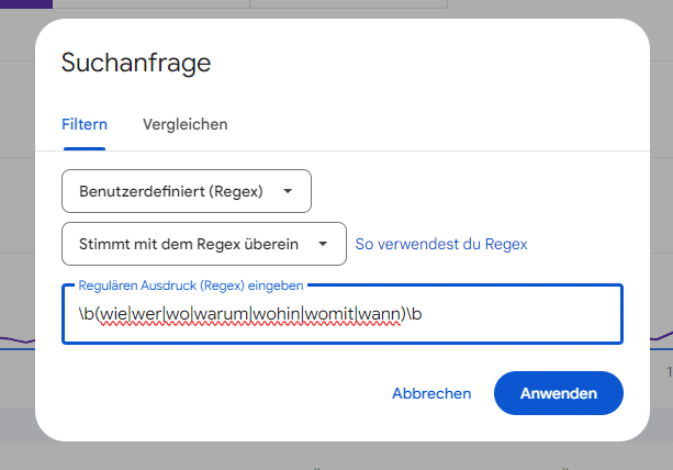 W-Fragen in Google Search Console filtern