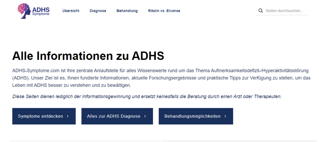 Webseite ADHS-Symptome.com